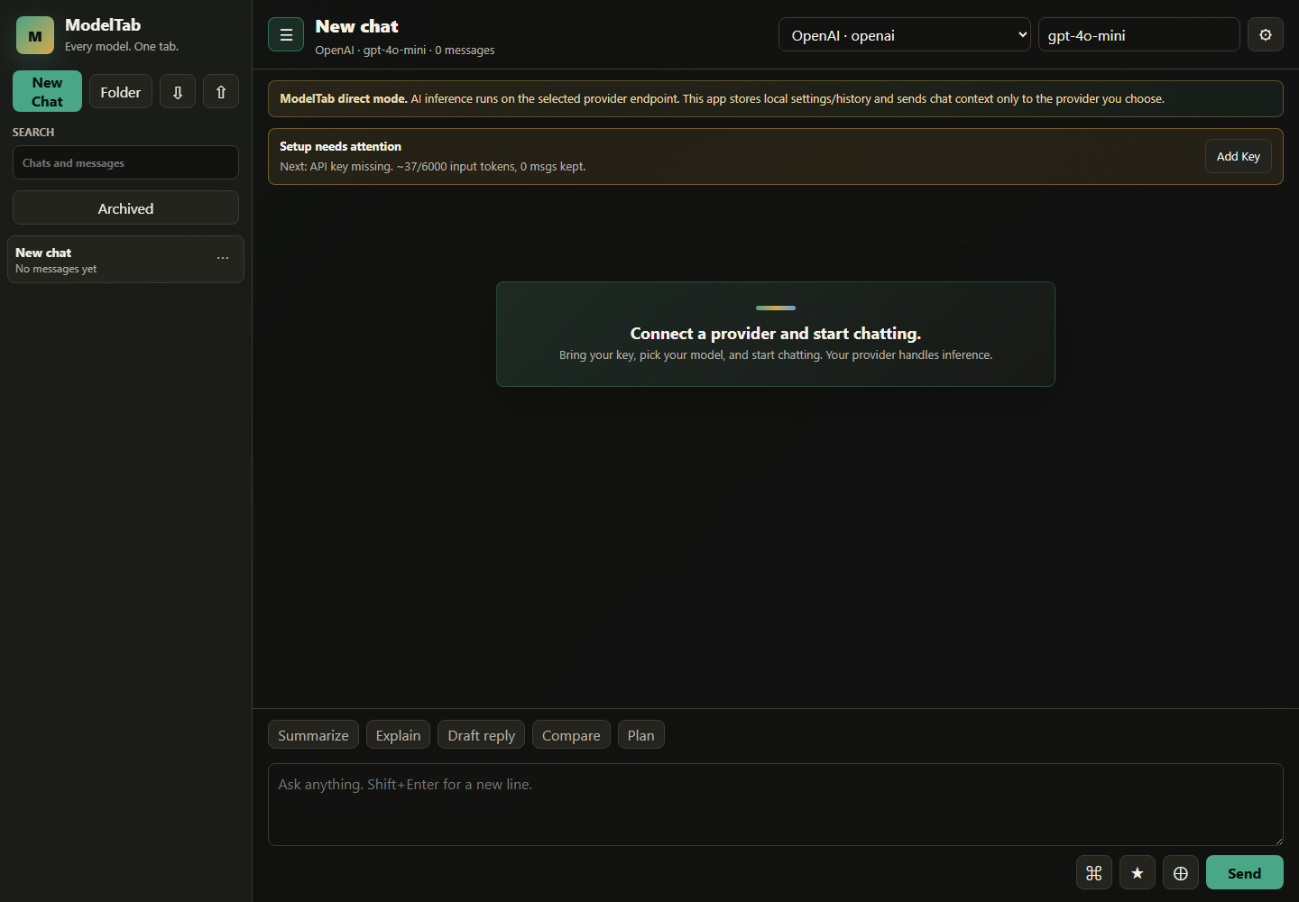 ModelTab browser AI chat workspace